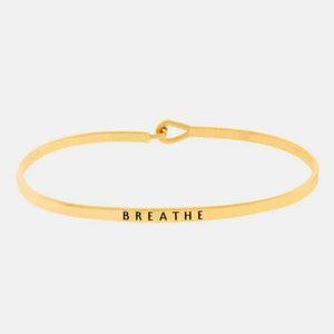 Message Bracelet Thin Hook Bangle BREATHE Inspirational GOLD